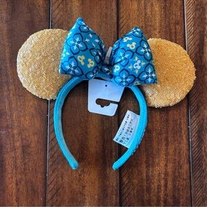 Disney Blue and Gold Floral Mouse Ears Headband
